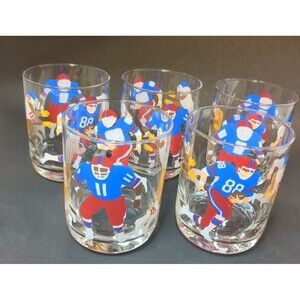 5 Georges Briard Double Old Fashioned Glasses Signed Football Bar-Ware MCM Rare
